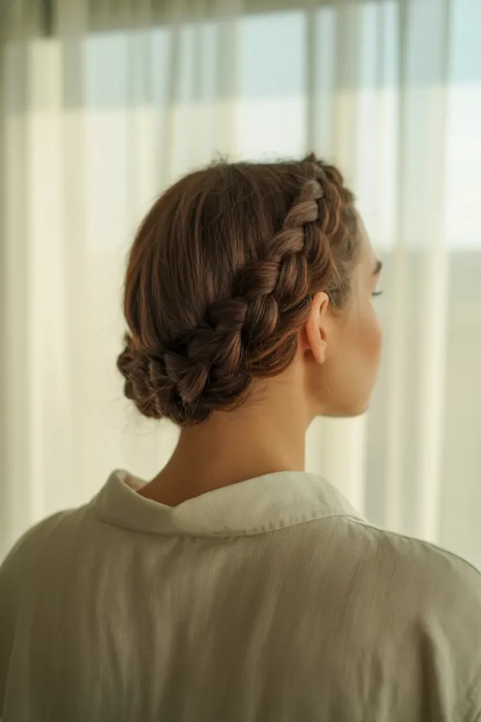 30 Easy & Stylish Hairstyles for Frizzy Hair That Actually Work 3 3. Braided Crown