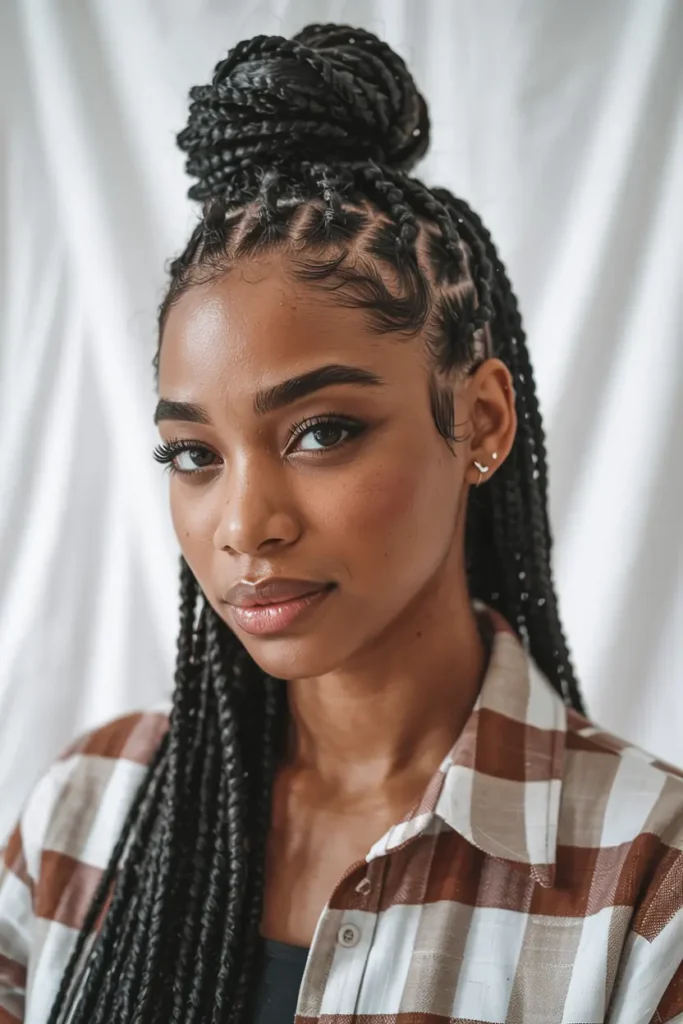 3. Half Up Cornrows Bun