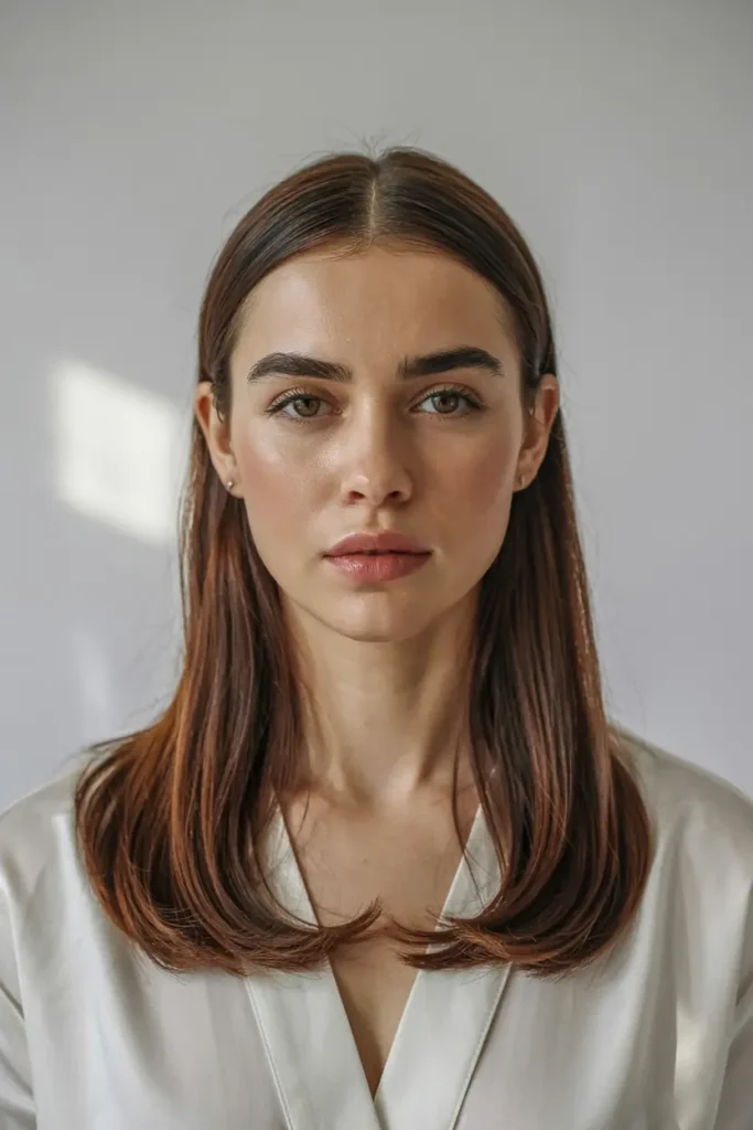 3. Polished Straight Hair with Center Part