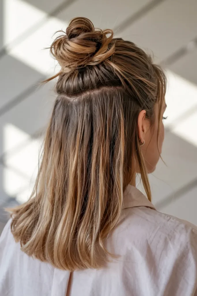 3. Straight Back Half Up Bun