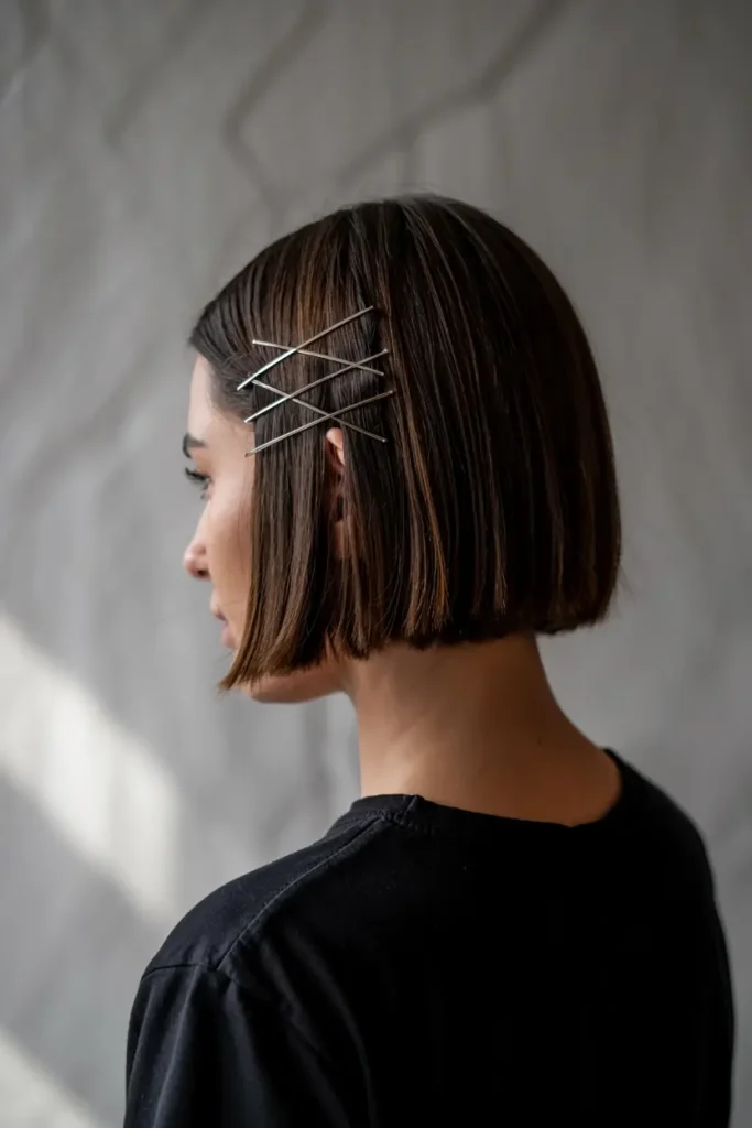 The Lazy Girl’s Guide to Easy Bob Hairstyles 32 32. Bob with Criss Cross Pins 1