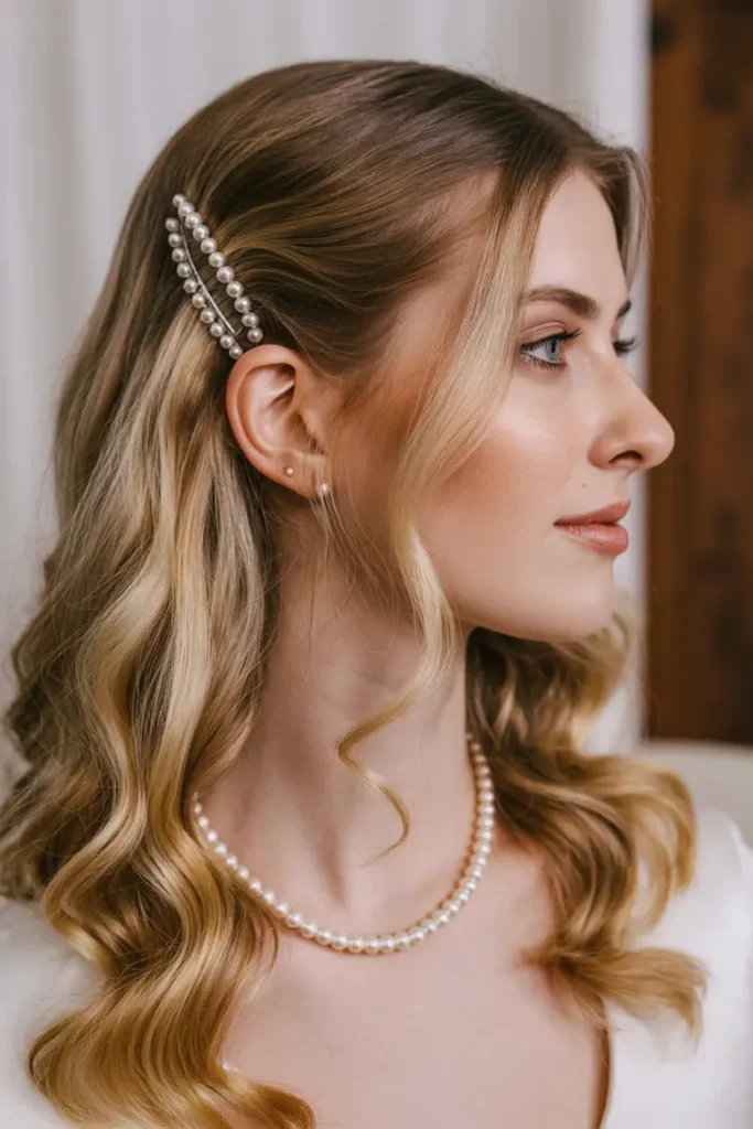 How I Nailed the Perfect 40 Side Part Hairstyles 17 34. Side Part with Pearl Hair Clips