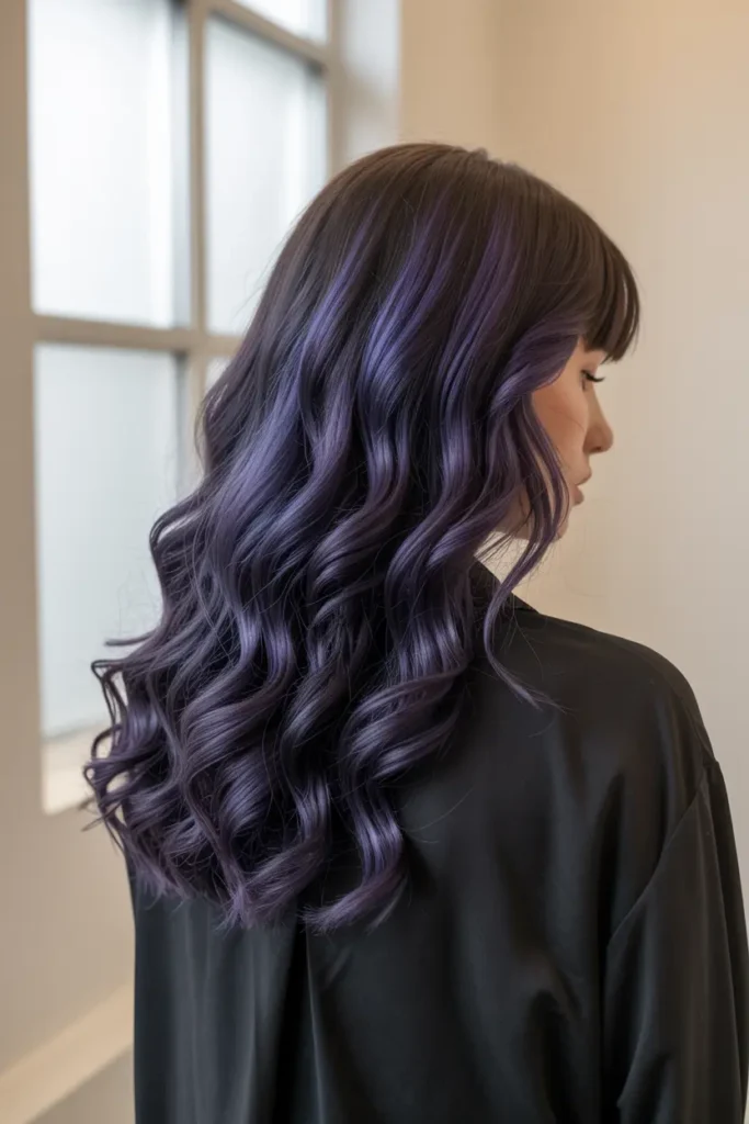 4. Dark Purple Balayage Highlights