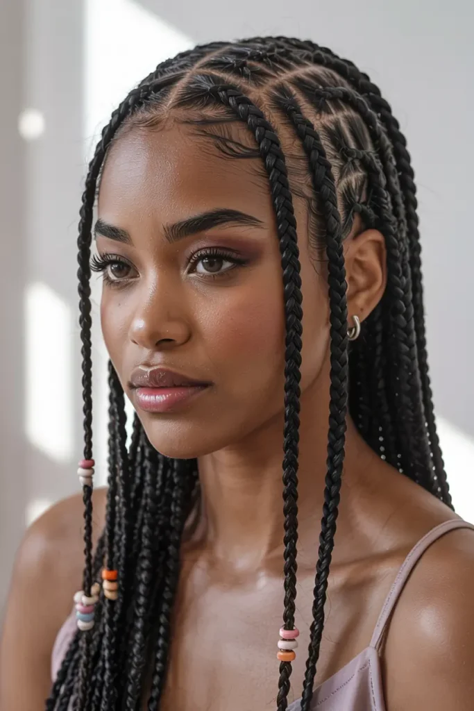 4. Straight Back Cornrows with Beads