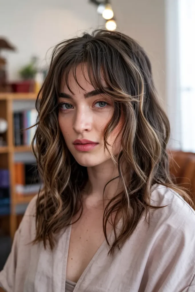 4. Wavy Wolf with Curtain Bangs