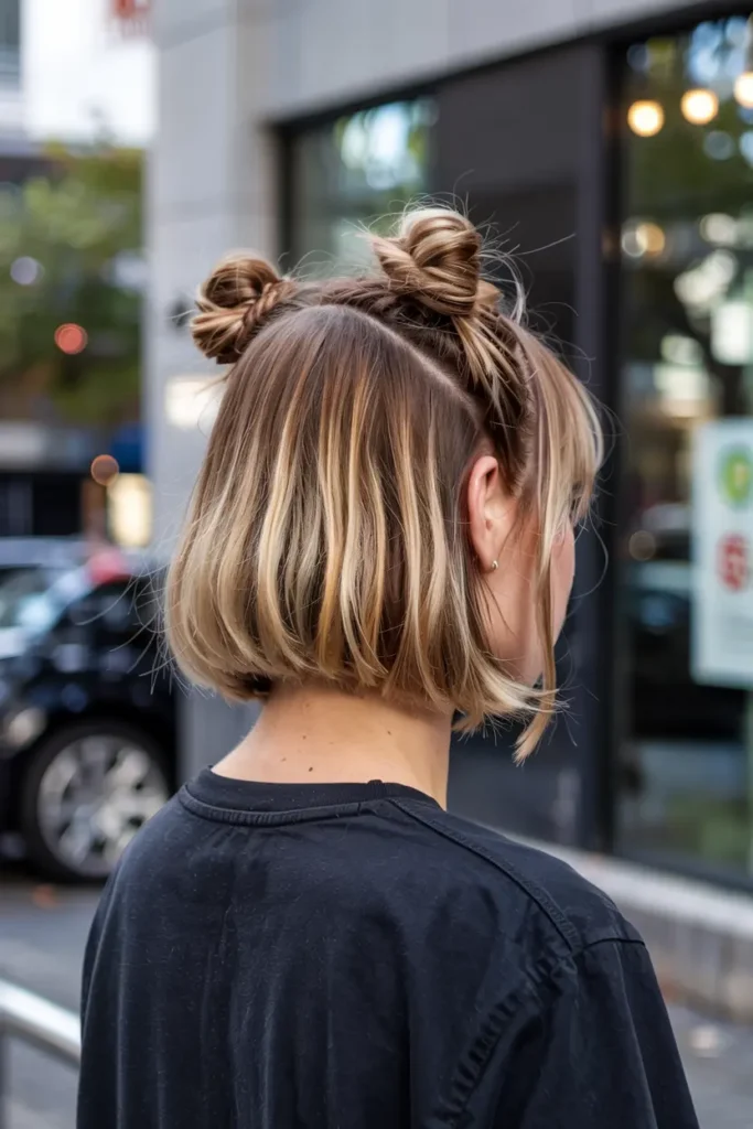 The Lazy Girl’s Guide to Easy Bob Hairstyles 42 42. Bob with Double Buns