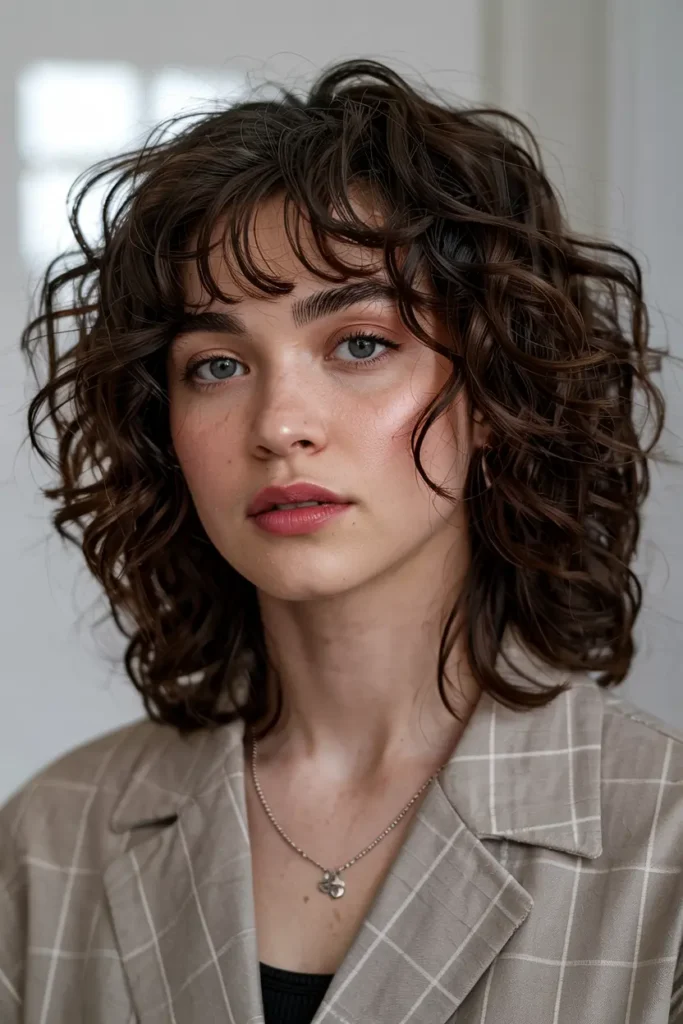 5. Curtain Bangs Curly Mullet