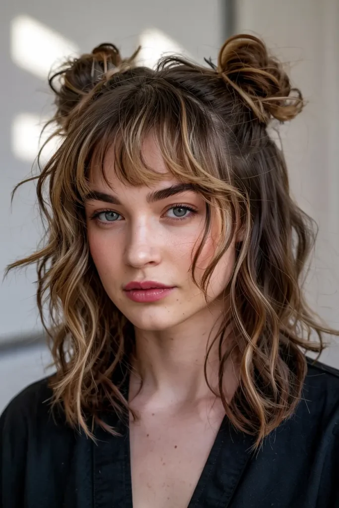 5. Messy Wavy Wolf Space Buns
