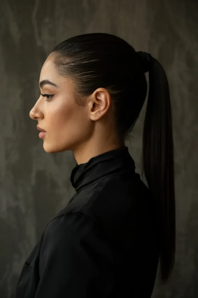 5. Polished Mid Height Ponytail