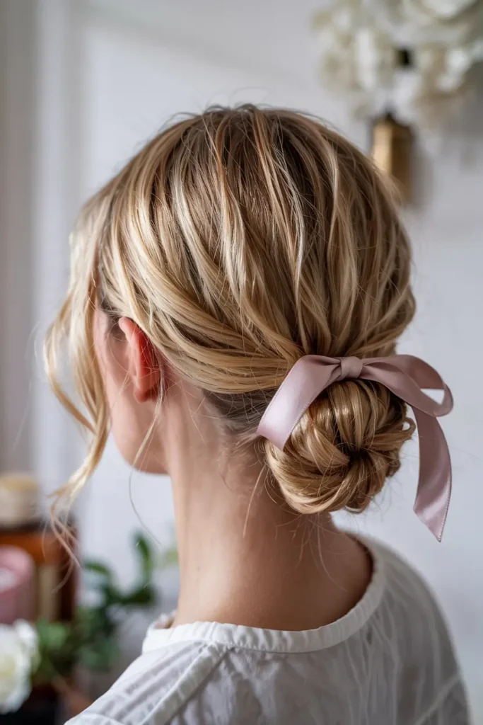 5. Ribbon Tied Low Bun