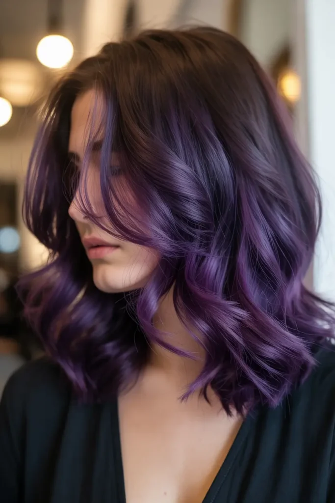 Dark Purple Hair Ideas for Brunettes & Light Hair 6 6. Dark Purple with Black Roots