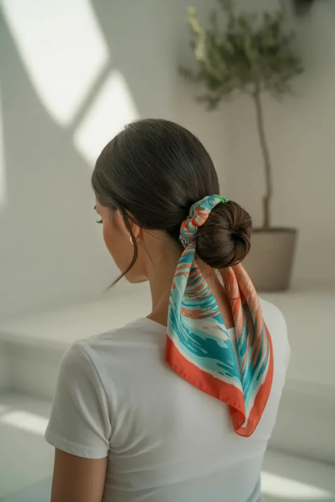 30 Trendy Hairstyles for Summer to Beat the Heat in Style 6 6. Low Bun with Scarf