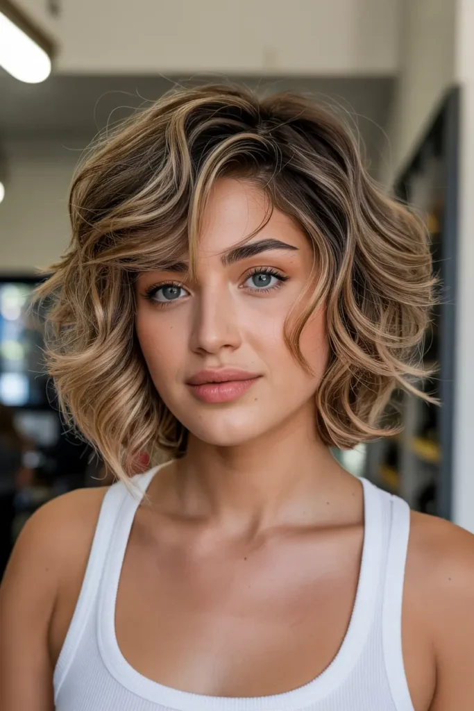 6. Messy Wavy Bob with Layers