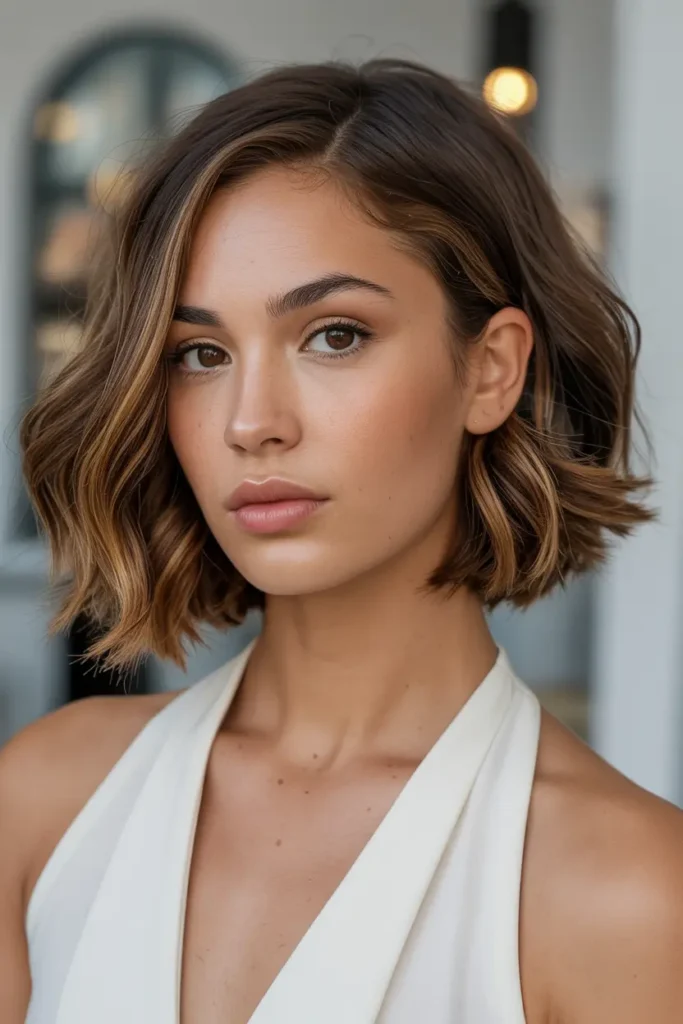 7. Chin Length Wavy Bob