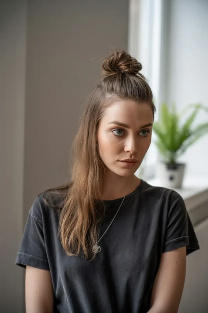 7. Half Up Messy Bun