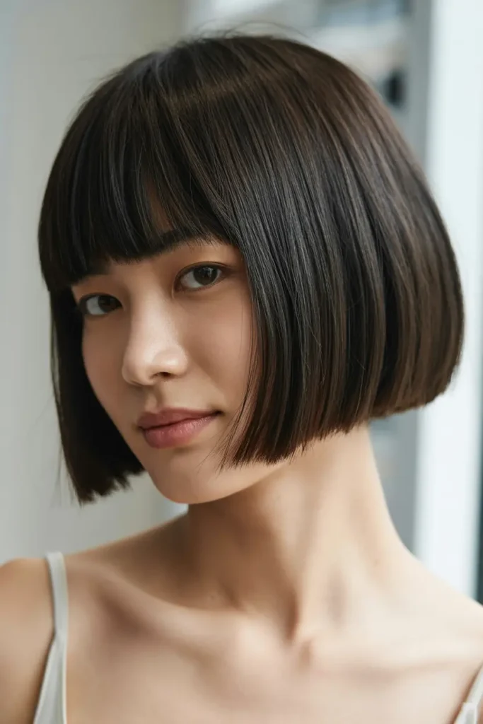 7. Korean Blunt Bob for Chubby Face
