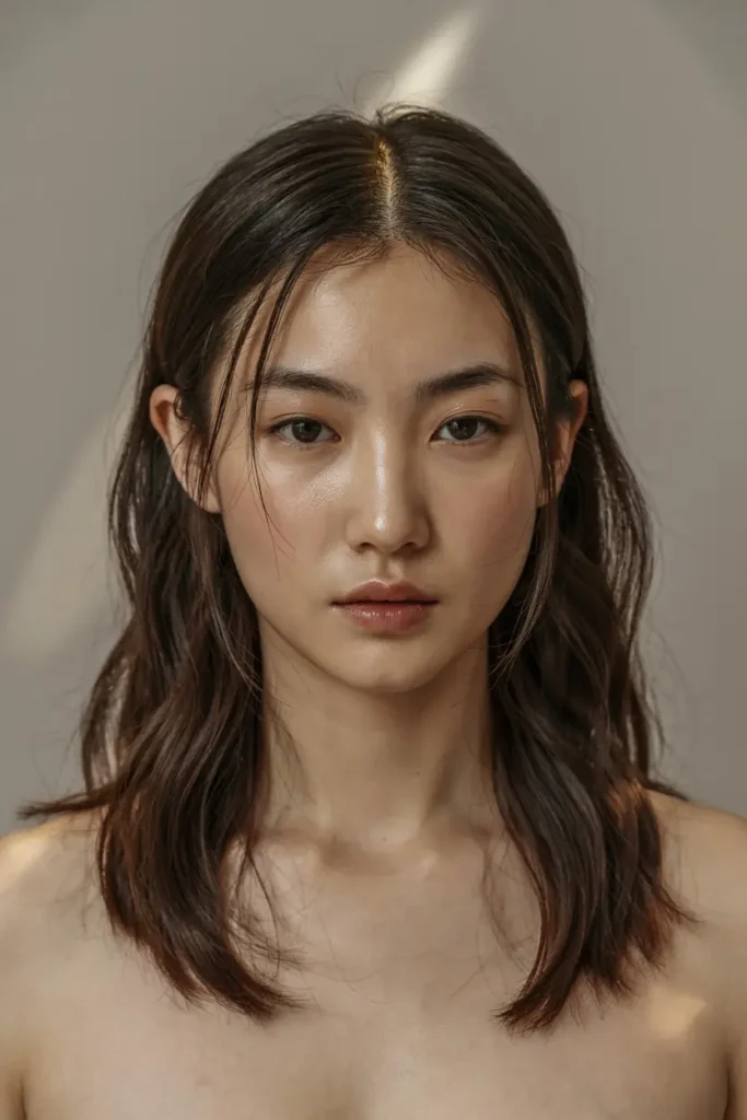 7. Middle Part Glossy Hair