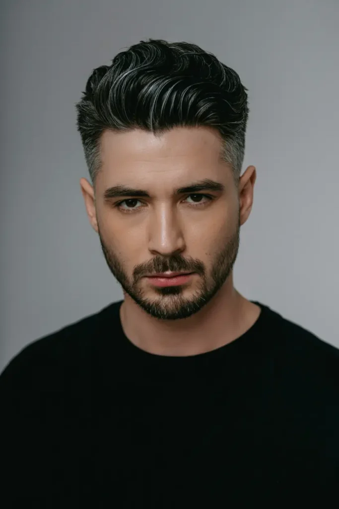 7. Short Pompadour with Corporate Beard