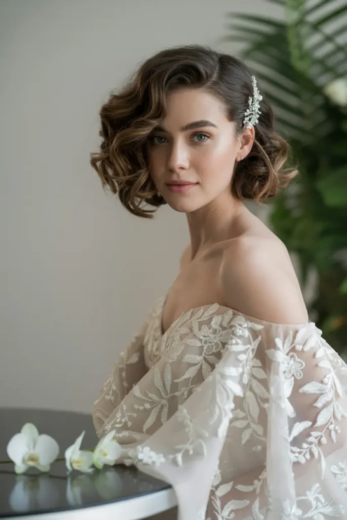 7. Side Swept Bob Curls