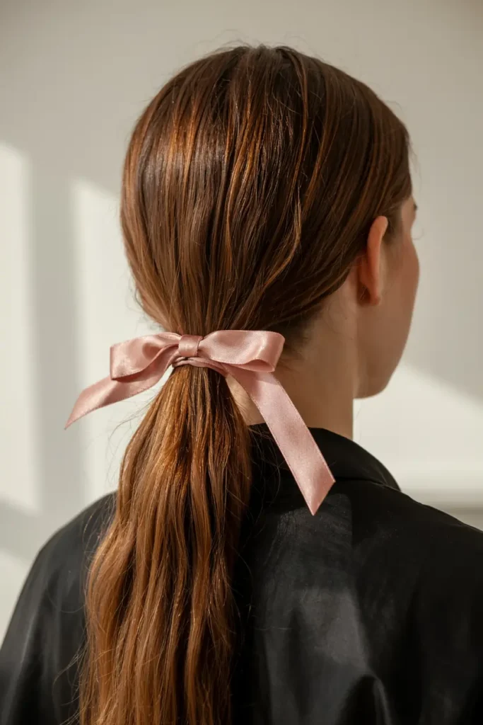 7.straight hair with ribbon tie
