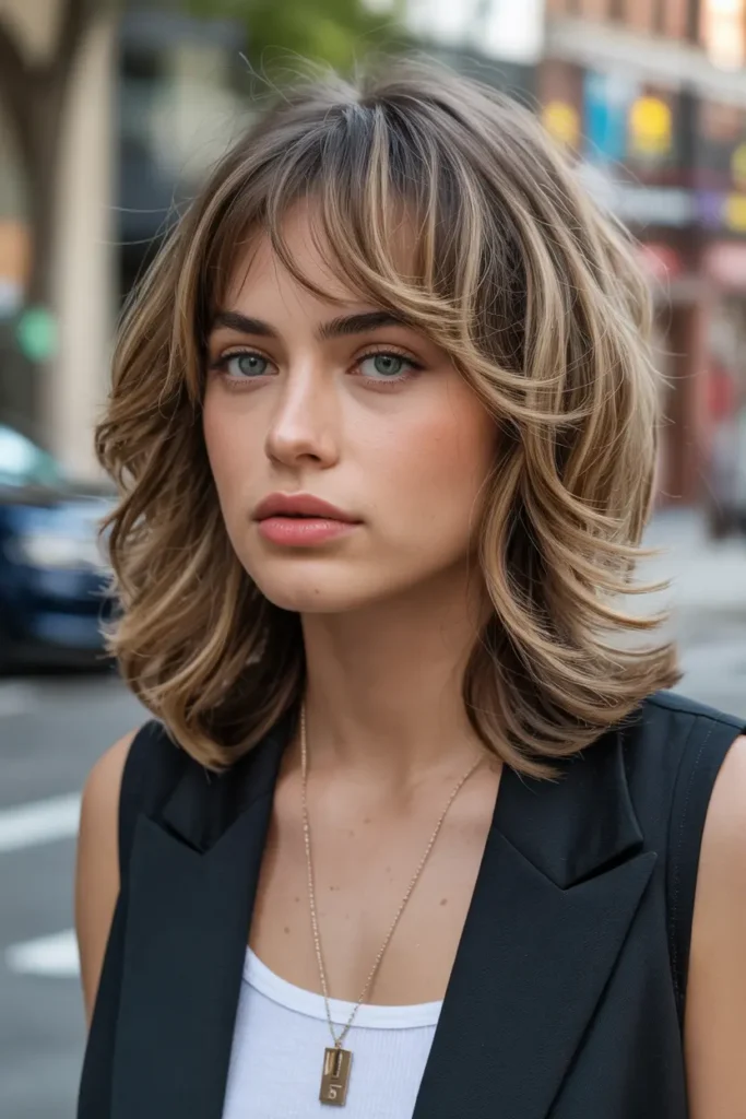 30 Layered Haircuts for More Volume and Style 8 8. Choppy Layers with Curtain Bangs