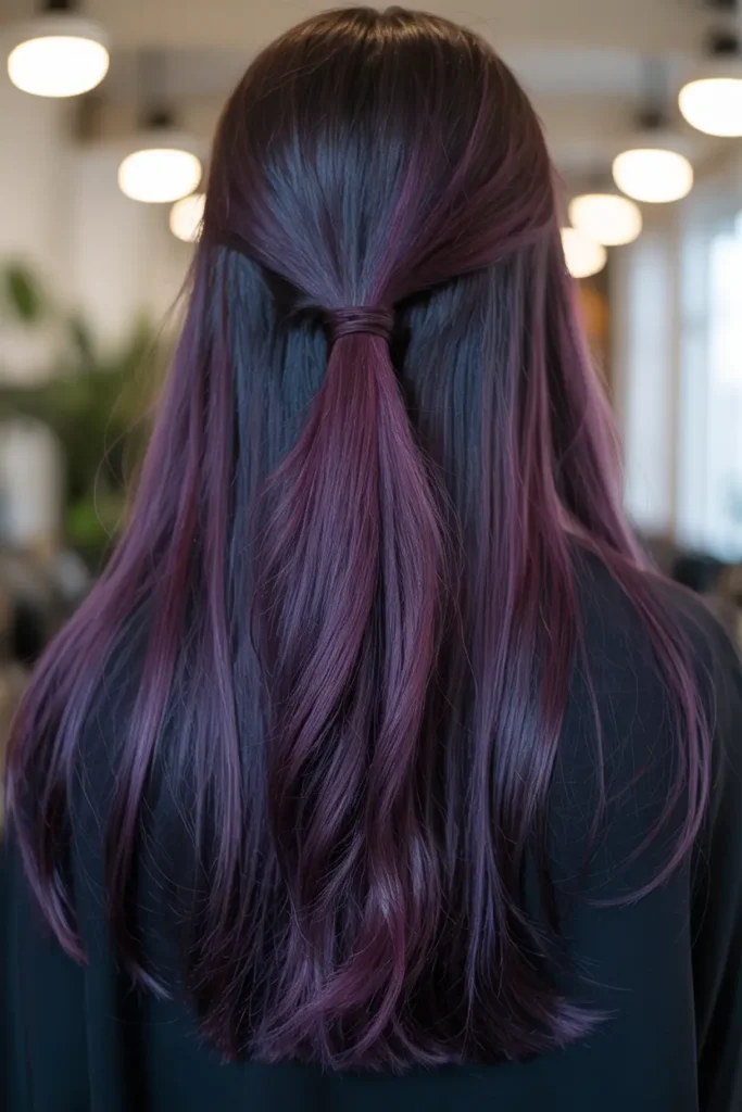 Dark Purple Hair Ideas for Brunettes & Light Hair 8 8. Dark Purple Babylights
