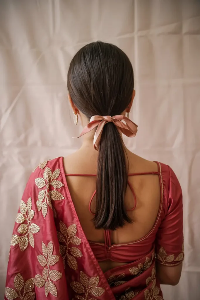 8. Low Ponytail with Ribbon