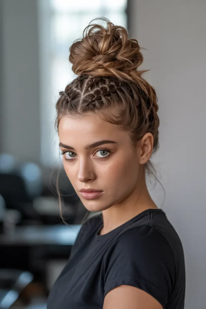 8. Messy Bun with Braids