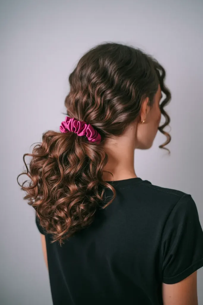 8. Messy Curly with Scrunchie