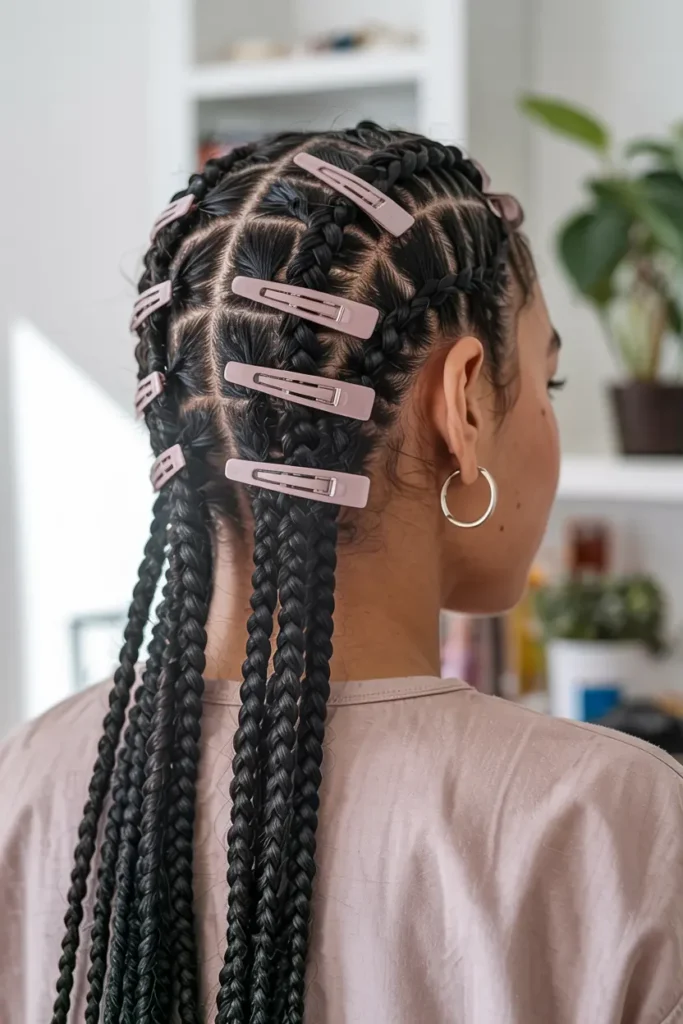 8. Straight Back Cornrows with Clips