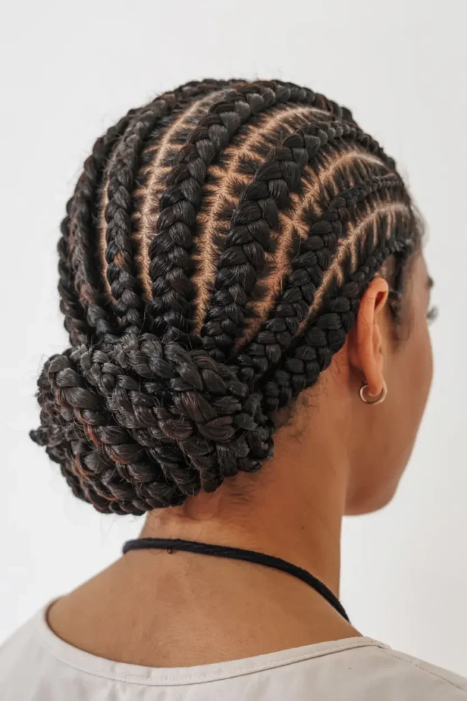 9. Cornrows Twisted Updo