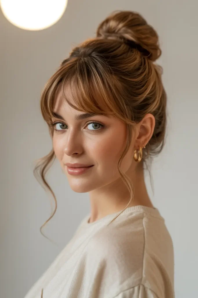 30 Easy Hairstyle Style Hacks for Every Hair Type 9 9. Fake Bangs Using a High Bun