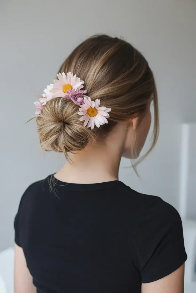 9. Floral Messy Bun