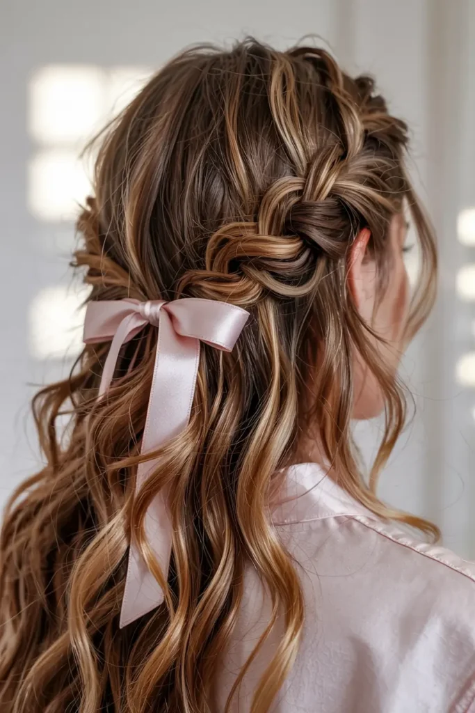 9. Ribbon Twisted Half Up