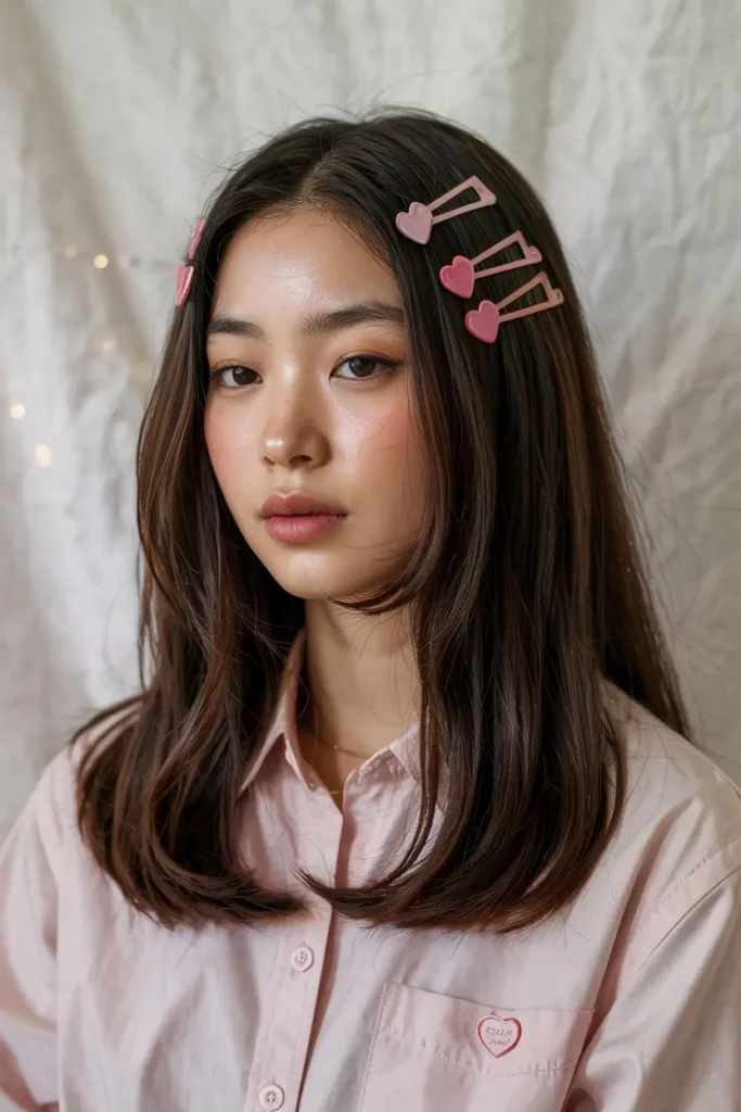 9. Straight Hair with Heart Clips