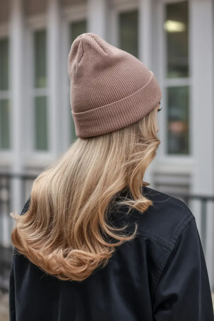 1. Loose Waves Under Beanie