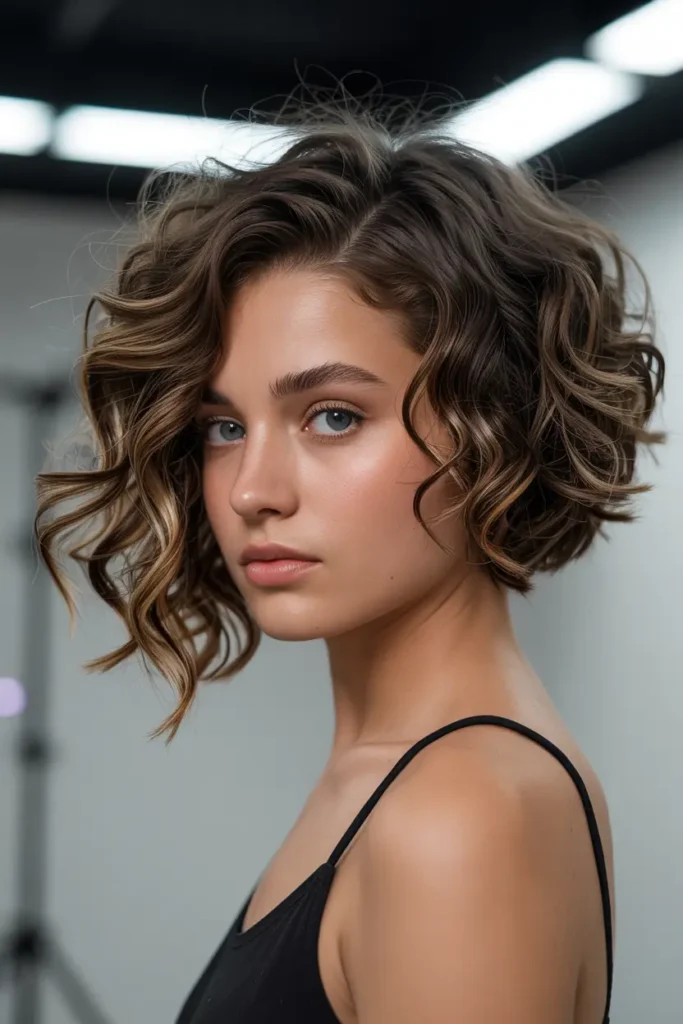 10. Asymmetrical Curly Bob