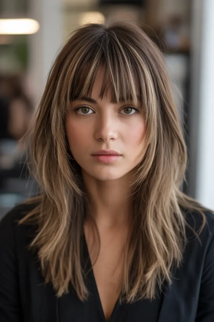10. Long Layers with Choppy Bangs