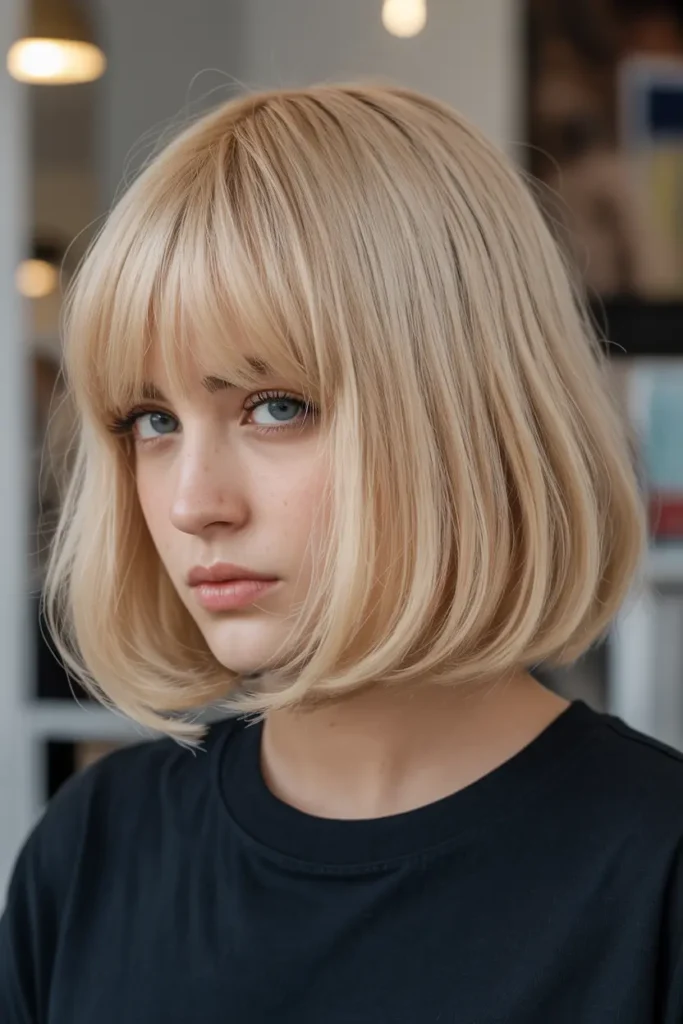 10. Voluminous Blonde Bob with Fringe