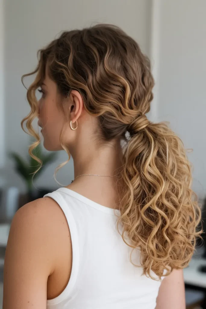 12. Curly Low Side Ponytail
