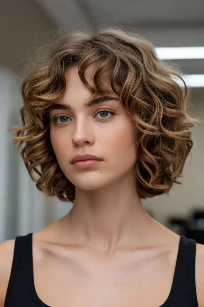 12. Middle Part Curly Bob