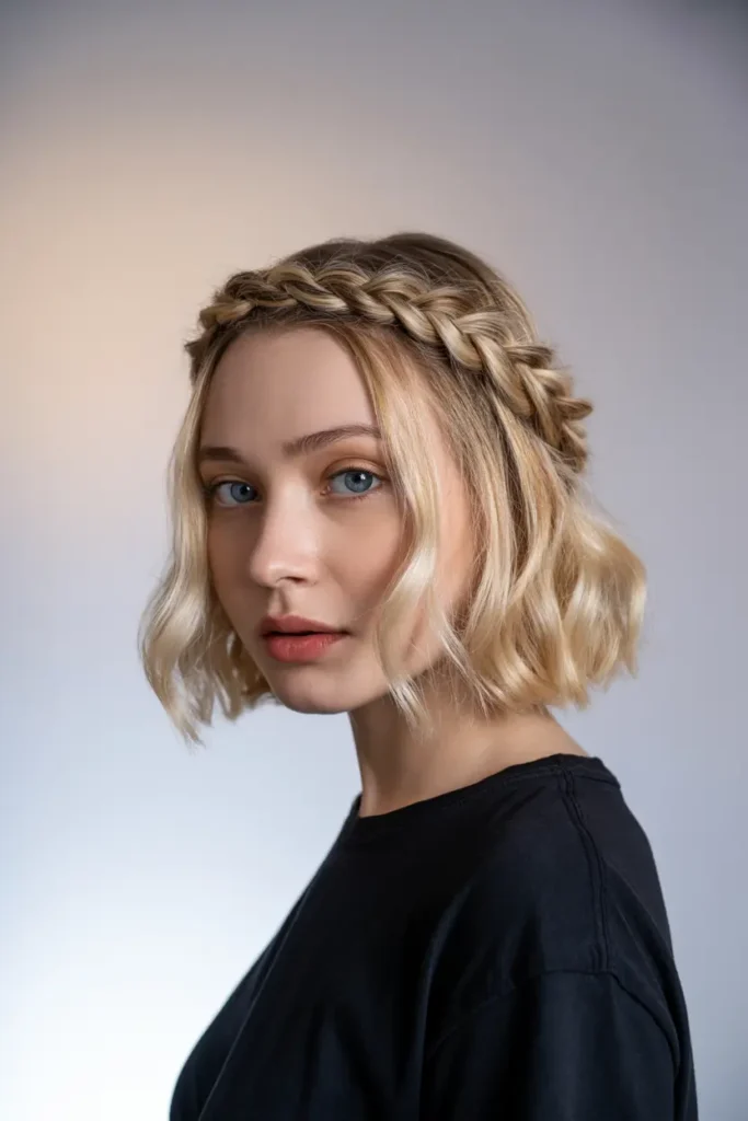 13. Blonde Bob with Braided Crown