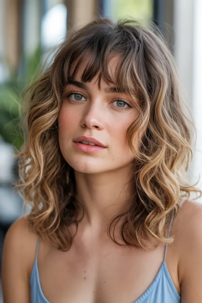 13. Choppy Bangs with Beach Curls