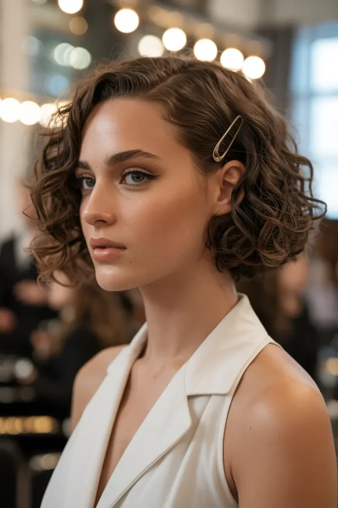 13. Curly Bob with Pin Tuck