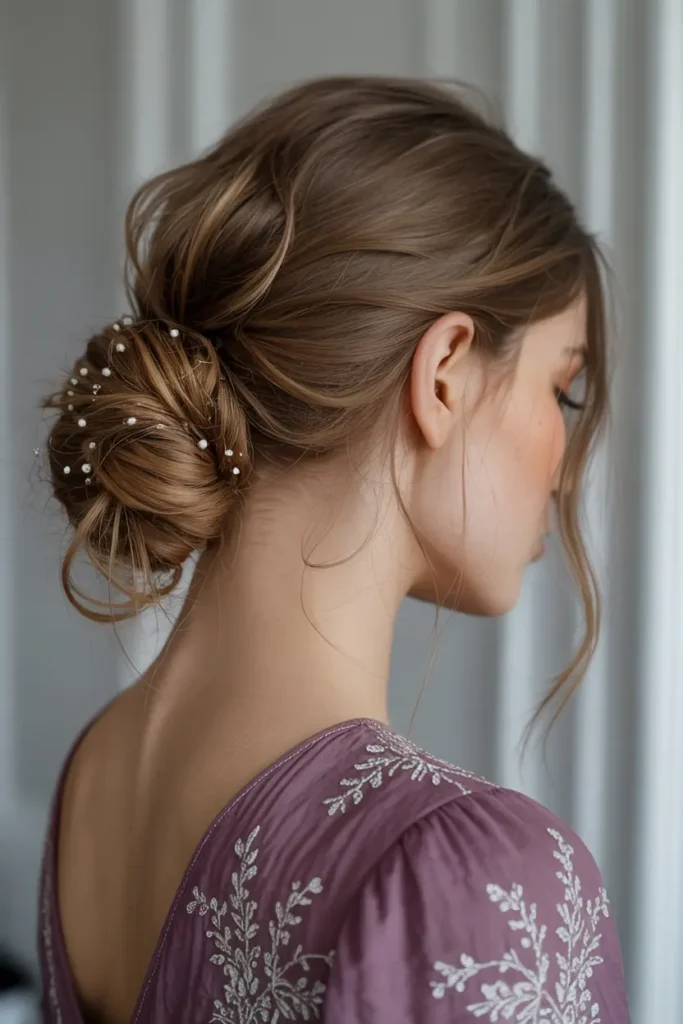 13. Messy Bun with Beads