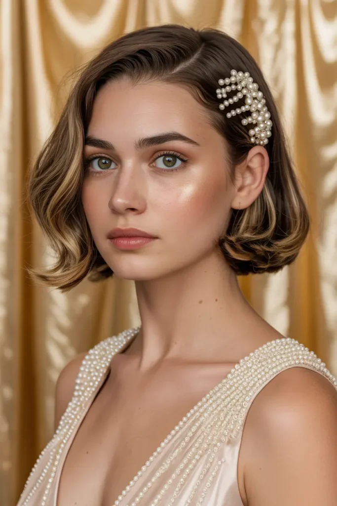 13. Tucked Bob with Pearls