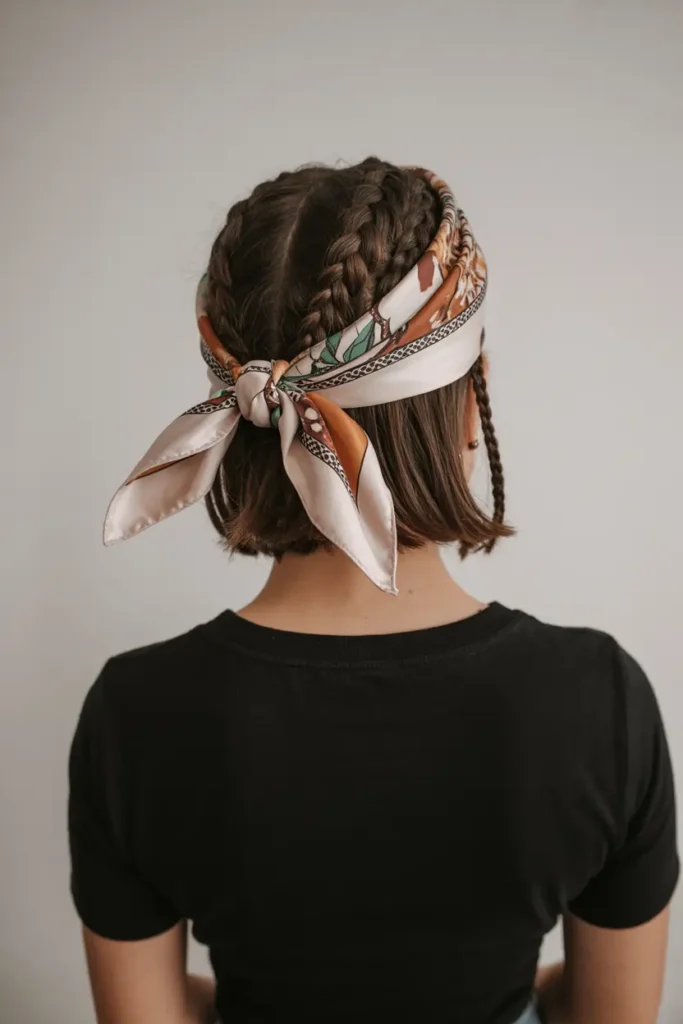 14. Bob Braids with Headscarf