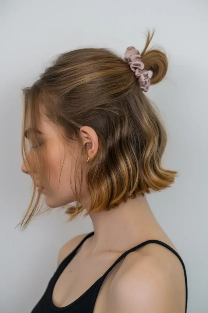 14. Chin Length Bob with Scrunchie