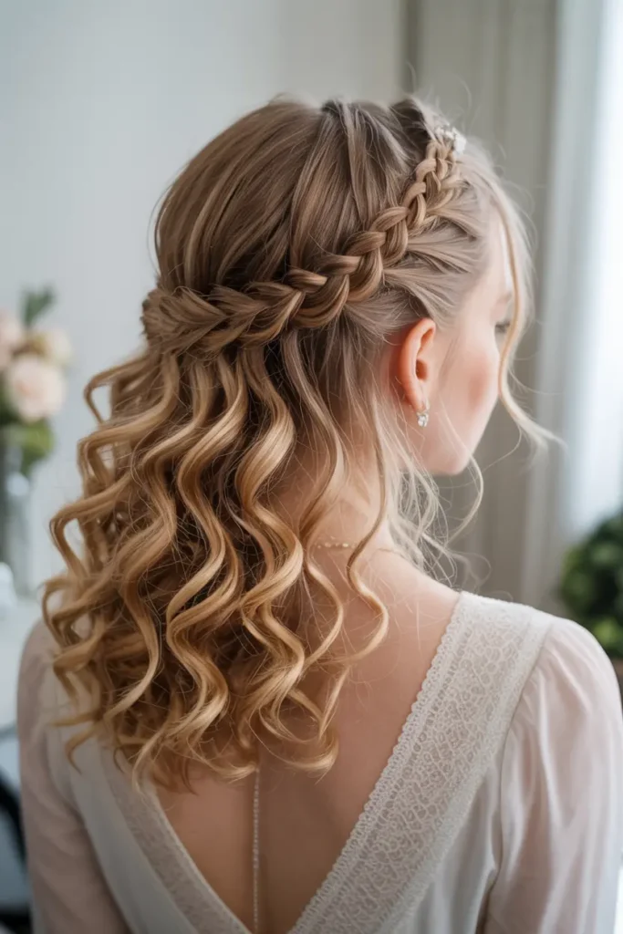 14. Curly Half Braided Crown