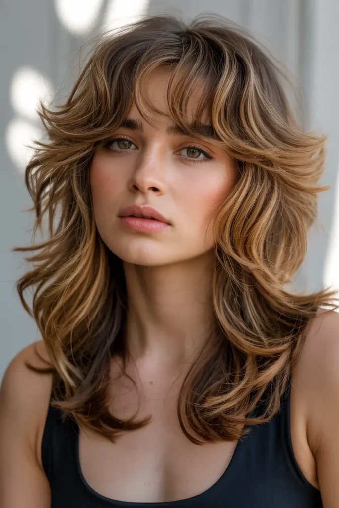 14. Voluminous Hair with Choppy Bangs